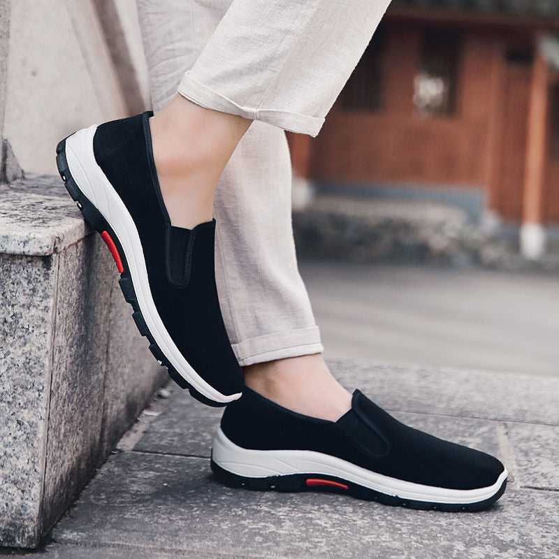 ASSKLO Large size classic Loafers rubber flats shoes Casual shoes Fashion Black laceless men canvas shoes Canvas Shoes Sneakers Low Top Black Shoes High Quality Generic Men's Athletic Shoes Motion