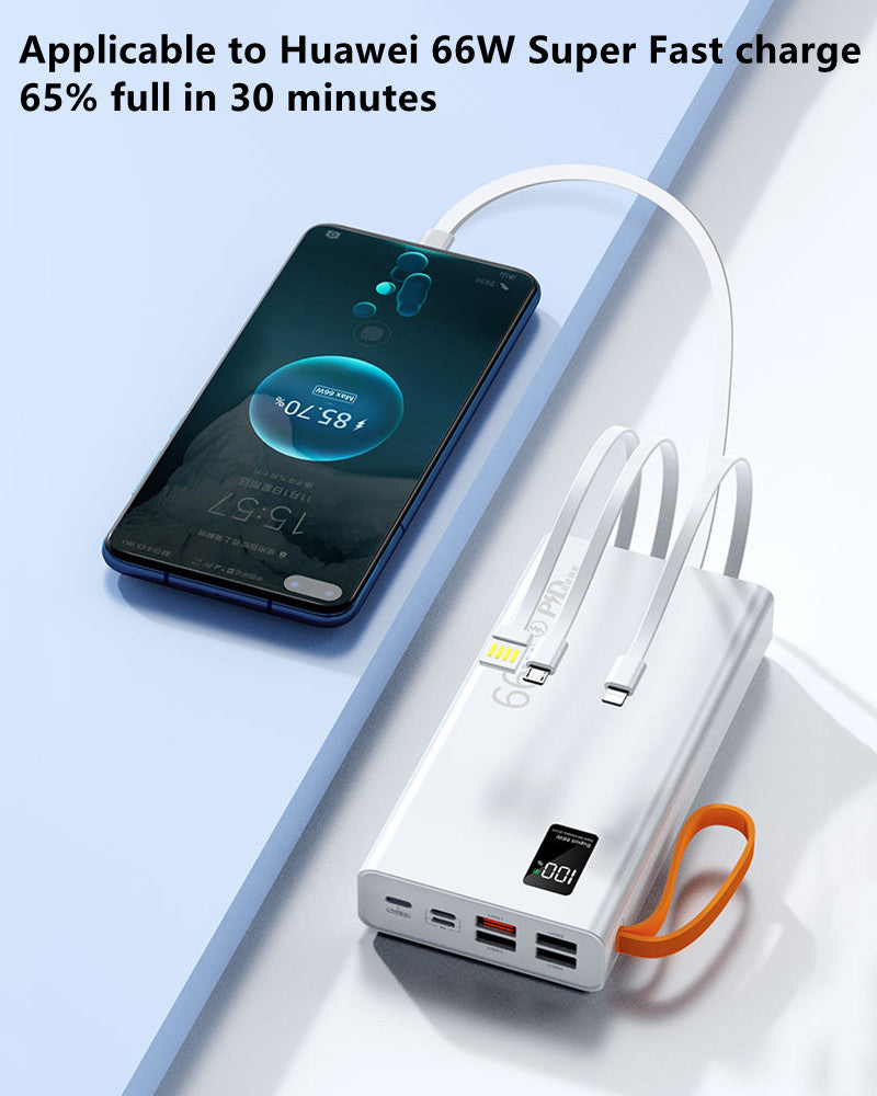 RichRipple New Power Banks Built-in Cable Mobile Power Bank Supply 30000 mAh Outdoor Emergency Mobile Phone Backup Power Supply