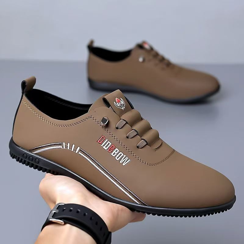 Men's PU Artificial leather shoes business casual shoes boys outdoor light sports shoes fashion students Oxfords walking shoes Daddy single shoes brown