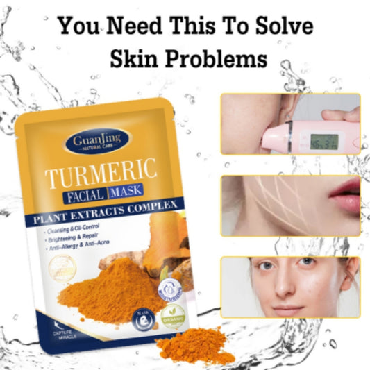 10Pcs Turmeric Facial Mask Sheets Plant Extracts Complex Cleansing Oil-Control Brightening Repair Anti-Allergy Abti-Acne Face Masks