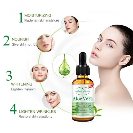 Aloe Vera 99% Face Serum With Collagen + Vitamin E - Moisturizing Oil Control Acne After Sun Repair Whitening - Aichun Beauty