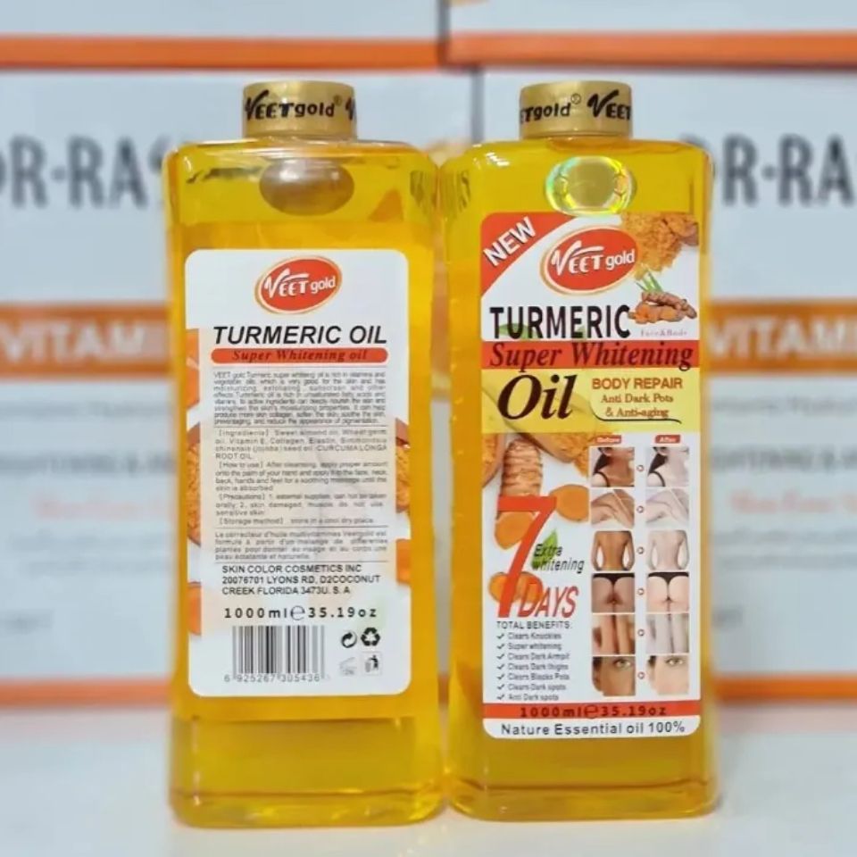 VEET GOLD Turmeric Supper Whitening Oil 1000ml Clears Knuckles Removes Dirt & Impurities Super Whitening Clears Dark Thighs Anti Dark Spots Body Oil 1000ml 4.4
