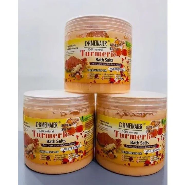 DR MEINAIER 100% Tumeric Bath Salt Anti-dark spots and Anti-aging Brightening Body Scrub For Anti- aging Green veins Spiderveins Stretch marks Pimples Age spots wrinkles Dark spots 5.0