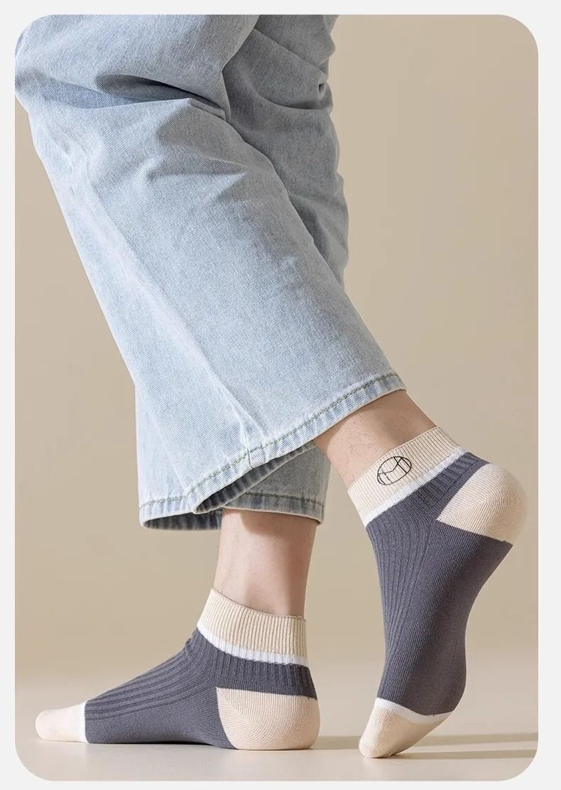 ASSKLO 5 Pairs Fashion 100% cotton socks Men's Socks Anti Odor Socks Men Short socks anti odor Ankle Socks Breathable Sweatproof Street Deodorant Invisible Women's socks unisex socks Classy Comfort