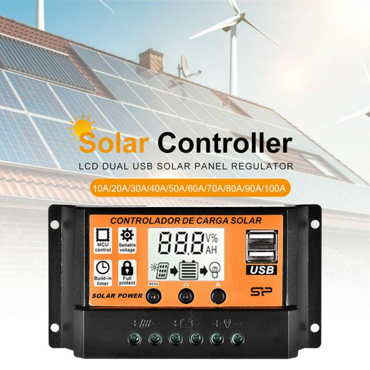 Updated Version Solar Charge Controller 30A/20A/10A 12V 24V Auto Solar Charge Controller MPPT/PWM Controllers LCD Dual USB Output Solar Panel PV Regulator USB 5V LCD Display