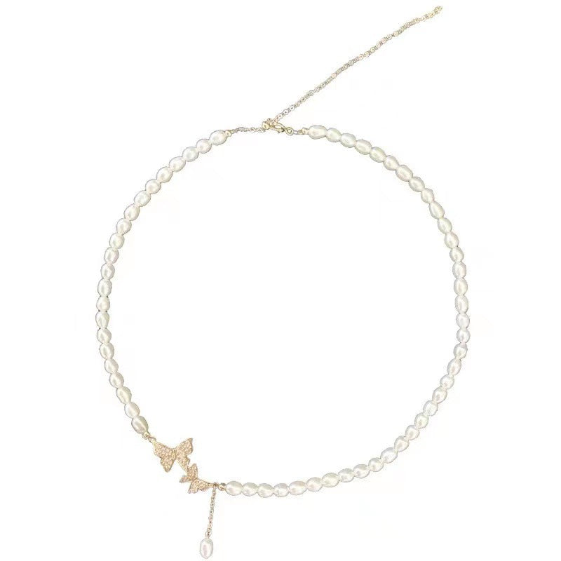 Butterfly Zircon Pearl Necklace, Fashionable and Versatile, Collar Chain, Neckchain, Women's Trend