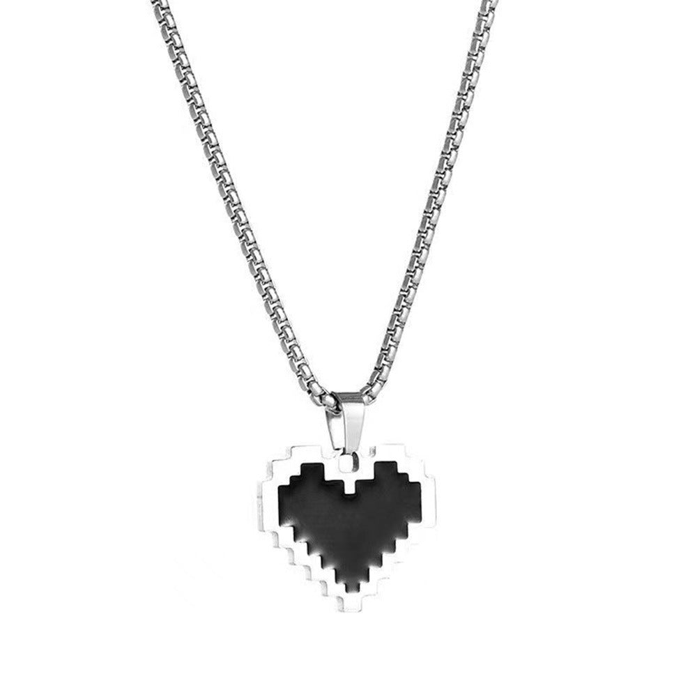 Simple Personality Hip Hop Mosaic Love Pendant Necklace Men And Women Ins European And American Versatile Titanium Steel Sweater Chain Accessories