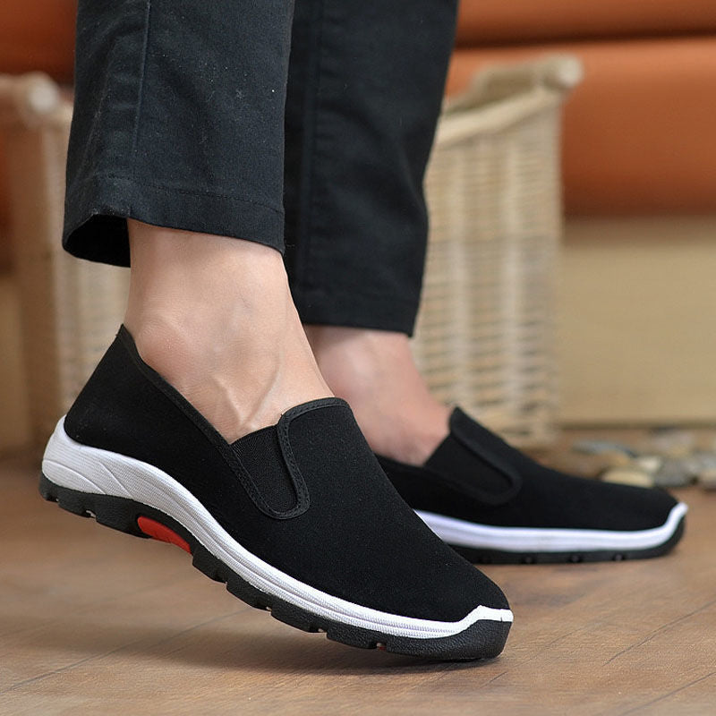 ASSKLO Large size classic Loafers rubber flats shoes Casual shoes Fashion Black laceless men canvas shoes Canvas Shoes Sneakers Low Top Black Shoes High Quality Generic Men's Athletic Shoes Motion