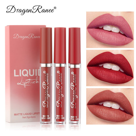 3Pcs Liquid Lipstick Set Matte Velvet Lip Gloss Bean Paste Lip Glaze Moisturize Long Lasting Lip Tint Makeup Cosmetic Kit