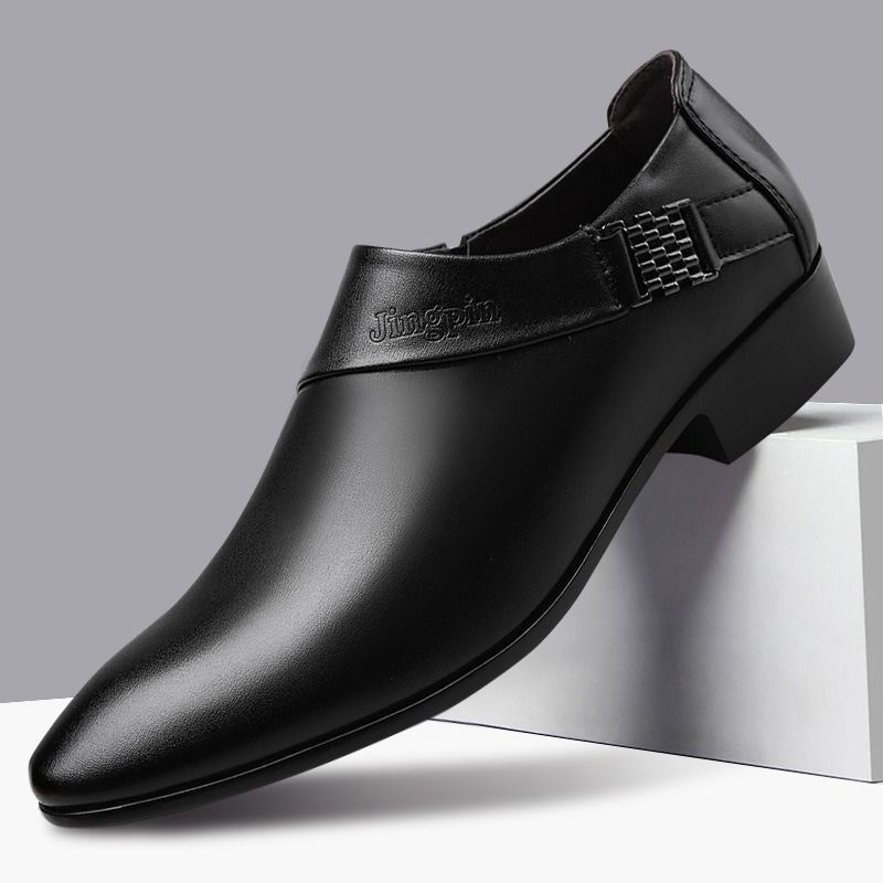 ASSKLO Large Size Full Leather Elegant Men's shoes men's leather shoes Official Shoes British Business Shoes Men Pointed Leather Formal Office Oxford Work high rise Black Men slip on dress loafers