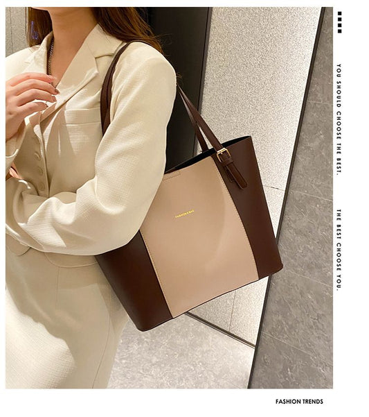 Ladies Shoulder Bag Women Handbags Tote Bag Large Capacity Color-Block PU Bag