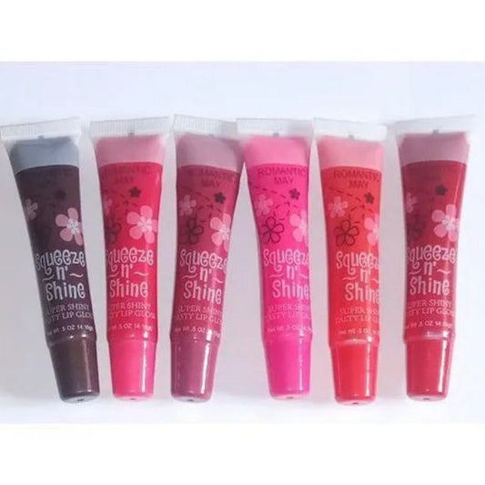 6Pcs Romantic May Squeeze N Shine Lip Gloss Fruity Lip Balm Lipgloss Moisturizing smooth long lasting make up.