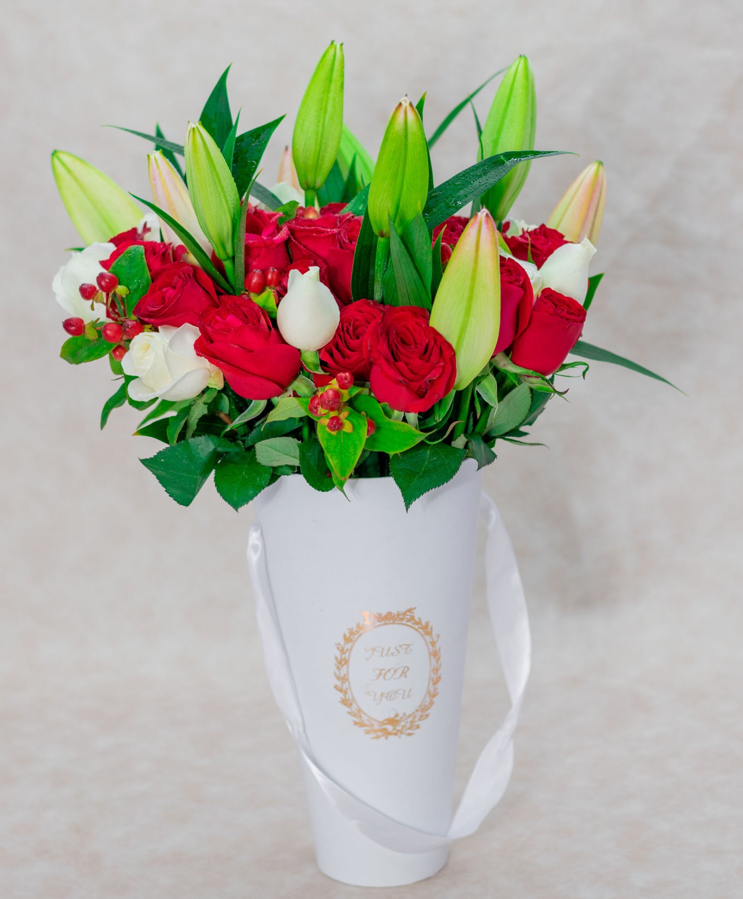 Tiger Lilies, Roses & Berry Flowers in a Vase