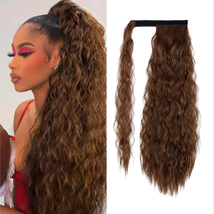 Premium 24inch Wavy Curly Ponytail Hair Extension Long Wigs Hair for Women Wig Curly Hair Black Women Synthetic Hair Girls' First Hair Soft