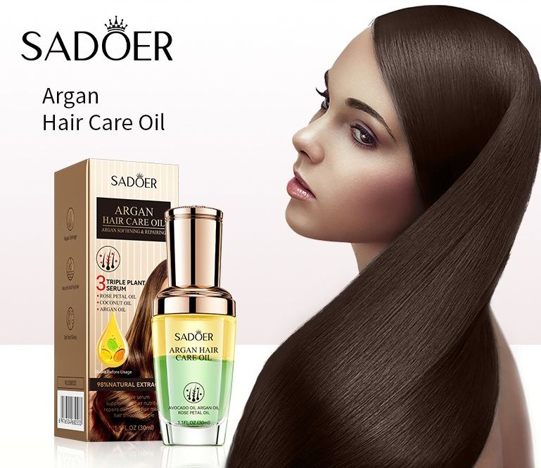 SADOER Triple Plant Serum in One Rose Petal Oil, Coconut Oil, Argan Oil Hare Care Oil, For Hair Softening Hair Repair