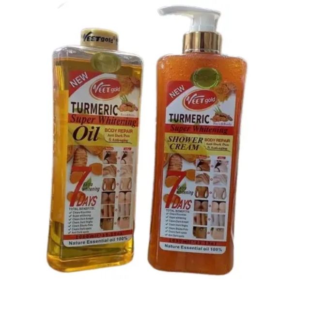 New VEET GOLD TURMERIC Anti-Aging & Anti Dark Spots Body OIL + SHOWER GEL CREAM. Cleans, Removes Dark knuckles, Black Spots, Dark spots, Pigmentations, Prevent Aging, Repairs & Moisturizes