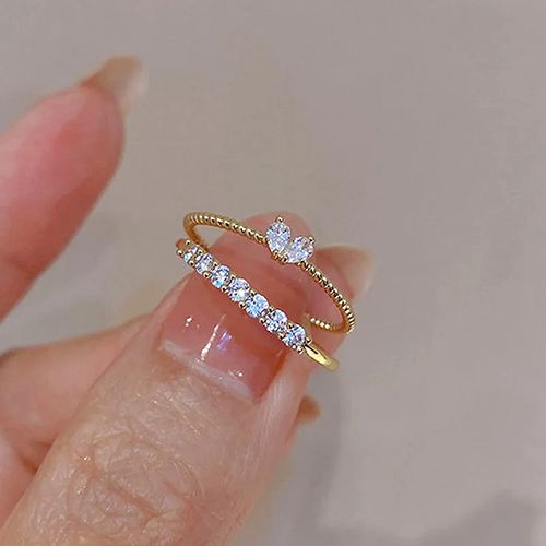 2pcs Luxury Zircon Heart Rings Set For Women Opening Adjustable Weave Rhinestone Ring Engagement Wedding Jewelry Fashion Girlfriend Gifts Wedding Jewellery Party Jewelry