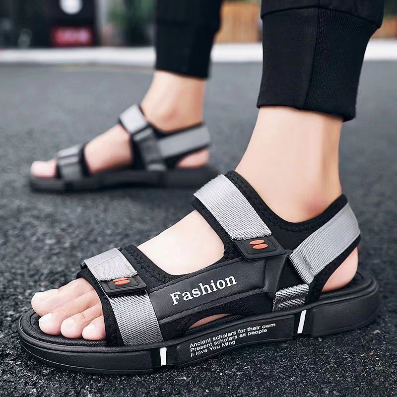 ASSKLO Large Size Men's sandals New fashion summer men's wear-resistant non-slip anti-odor driving shoes can soak couple beach shoes open shoes Black Grey shoes