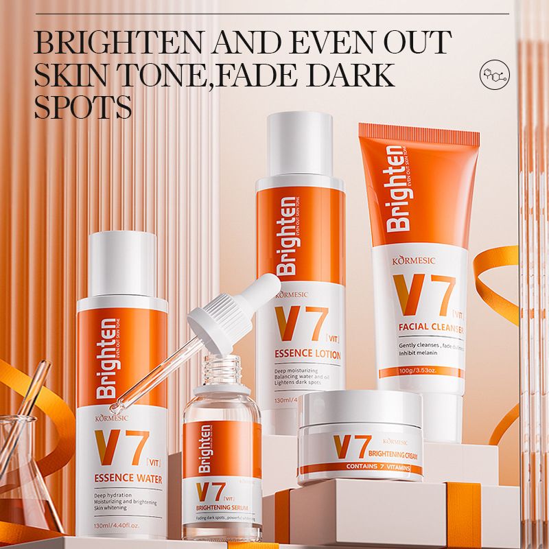 5-Piece V7 Brighten Skin Care Set Facial Cleanser Lotion Essence Water Cream Serum Multi-formula Repair