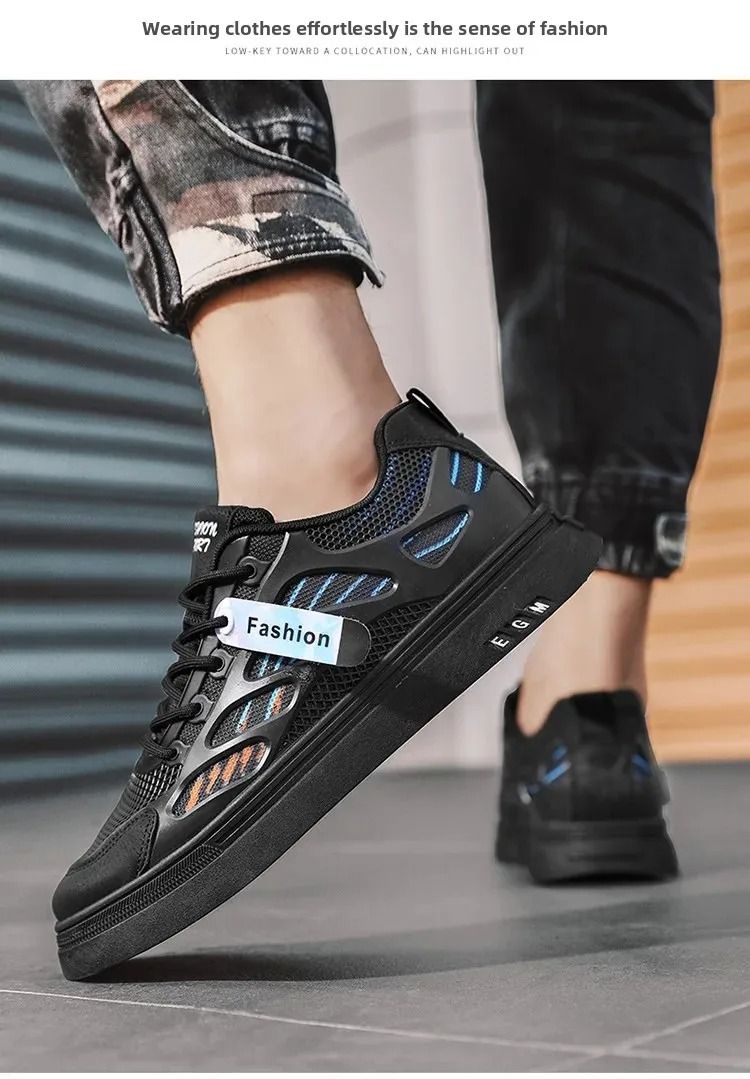 ASSKLO Men's Shoes Sneakers Casual Shoes Versatile fashionable Rubber Flats Leisure Shoes Casual Low-Top Mesh Sneakers Versatile Rubber Outsole Men's Footwear Breathable Mesh Casual Work Shoes black
