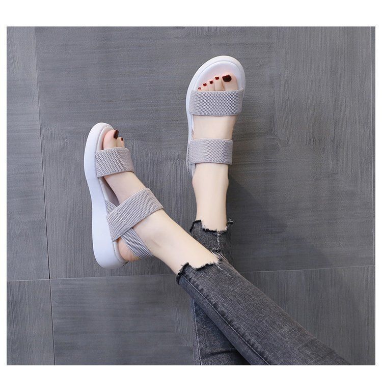 ASSKLO New Sandals Women Ins Soft Sole Elastic Band Korean Version Wild Sports Women's Shoes Tide ladies shoes girls shoes Pregnant women's shoes Maternity shoes Open Shoes Grey Black