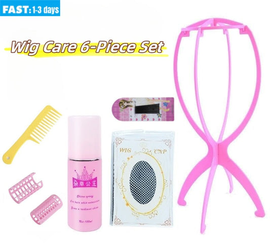 Complete Wig Care Kit - Wig Stand, Bobby Pins, Hair roller, Wide Comb, Wig Care Solution & Mesh Wig Cap | Essential Maintenance Set for Synthetic/Human Hair