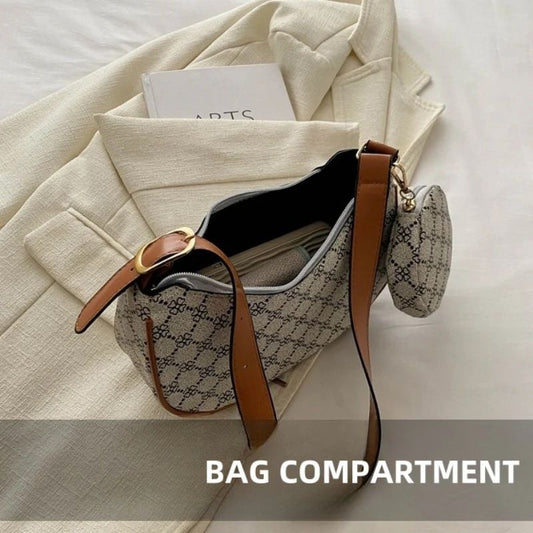 Mateamoda 2 in 1 Chic Monogram Print Sling Bag Underarm Handbag