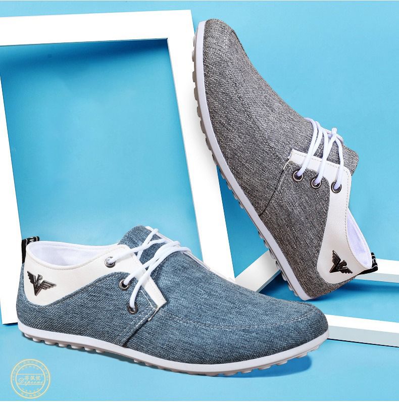 ASSKLO Men Canvas Shoes Men's Bean Shoes Man Sneakers Sports running Shoes Casual Flat Loafers rubber flats shoe Heels Low Top Canvas Lightweight Comfortable Walking Working Driving Cloth Shoes Blue