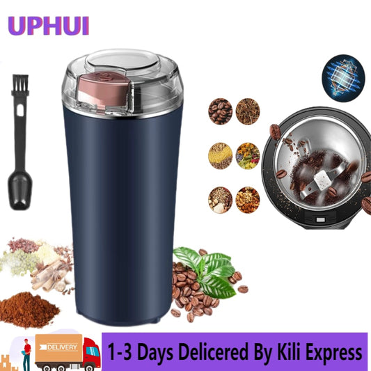UPHUI Electric Coffee Grinder Spice Grinder Coffee Bean And Vanilla Grinder Equipped With A Brush Spoon And One Button Stainless Steel Grinding Suitable For Vanilla Peanut Grain And Bean Grinding