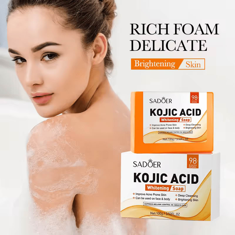 Sadoer 3 Pieces Kojic Soap, Kojic Acid Soap, For Anti Acne, Deep Cleaning and Like Vitamin C, Skin Brightening and Whiten Dark spots