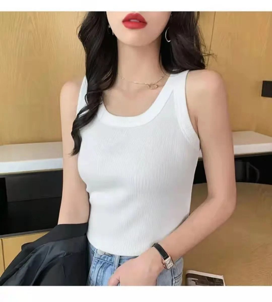 New Camisole vest Women Tops T-shirts Small Tank top slim Women's Cotton Ladies Girls' Suspended Vest Female Camisole wearoutside sleeveless threaded t-shirt Running Gym Yoga Lingerie Clothing Dresse