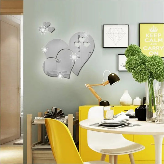 3D Heart-shaped Acrylic Wall Stickers Self-adhesive Mirror Stickers Decal Wall Arts