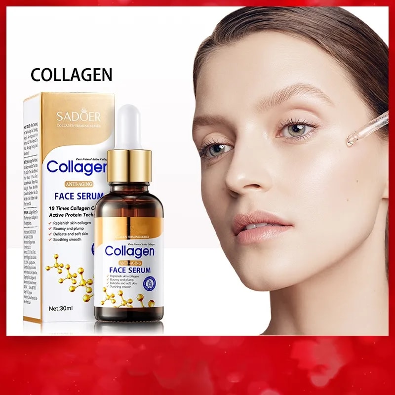 SADOER Collagen Face Serum For Skin Tightening Like Vitamin C, Helps Lift, Plump & Firm Sagging Skin Serums For Skin Care Anti Wrinkle Boost, Fragrance Free Pure Natural Active Collagen Face Serum