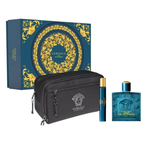 Versace Eros EDP For Men 3 Piece Gift Set with Mini Travel perfume & Versace Pouch bottle