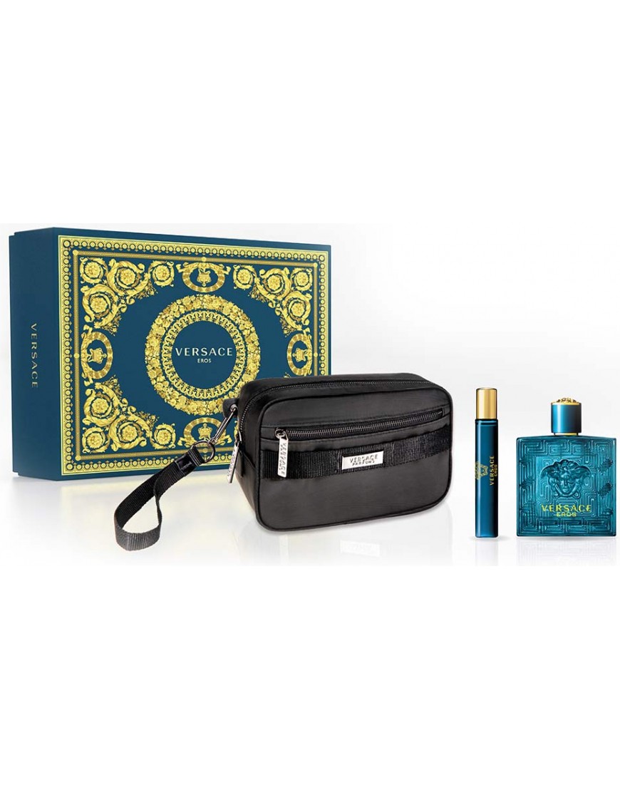 Versace Eros Men EDT 3 Piece Gift With Mini Travel EDT & Pouch