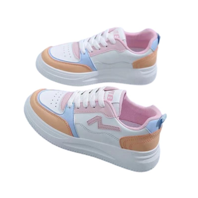 Size 37-40 women's PU artificial leather shoes students white shoes athletic flat fashion casual sports shoes ladies running shoes girls board shoes white + pink
