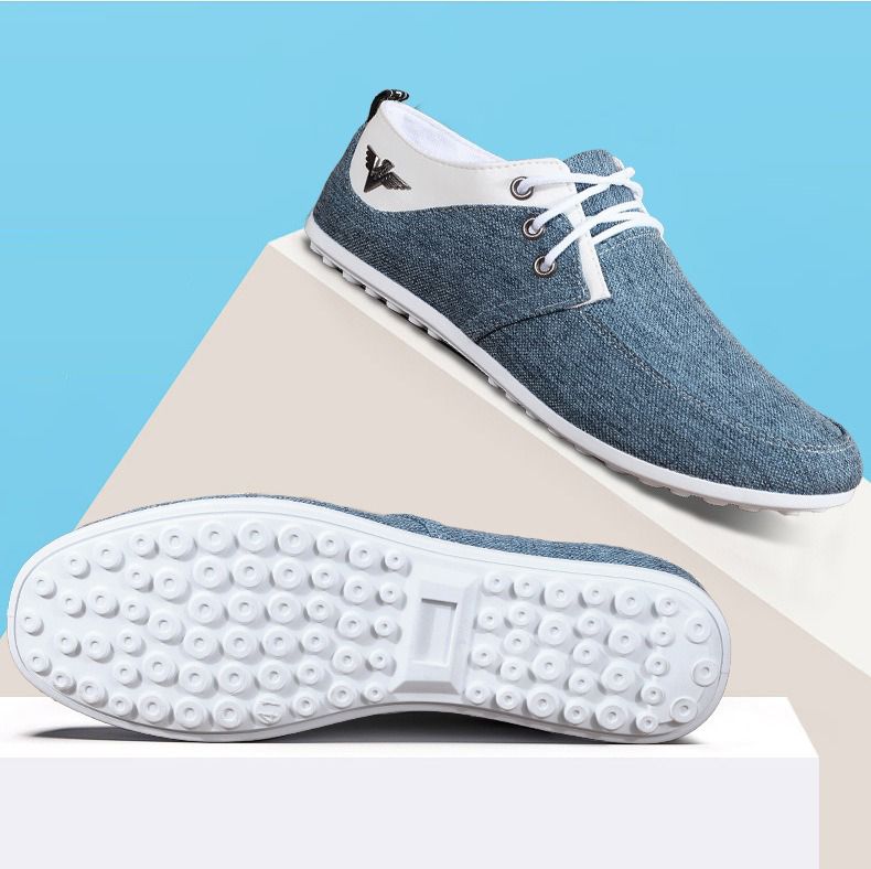ASSKLO Men Canvas Shoes Men's Bean Shoes Man Sneakers Sports running Shoes Casual Flat Loafers rubber flats shoe Heels Low Top Canvas Lightweight Comfortable Walking Working Driving Cloth Shoes Blue