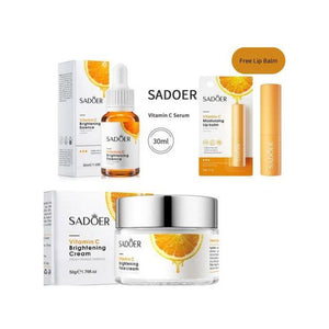Vitamin C Brightening Face Serum + Cream + Free Lip Balm Gift Skin Care Set