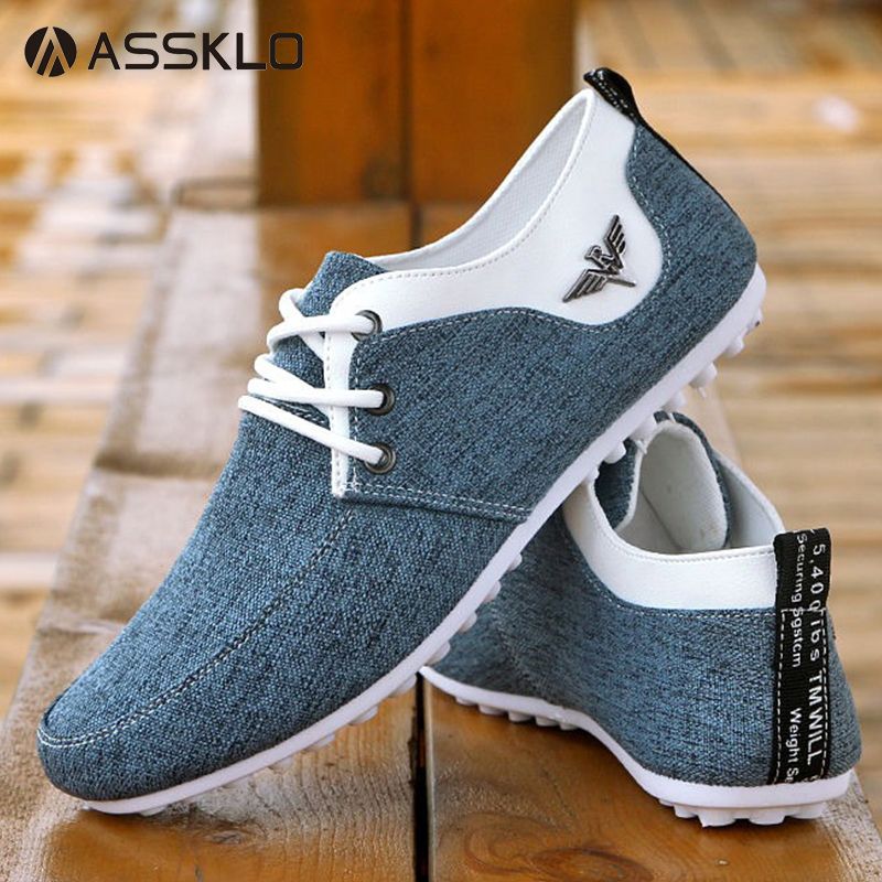 ASSKLO Men Canvas Shoes Men's Bean Shoes Man Sneakers Sports running Shoes Casual Flat Loafers rubber flats shoe Heels Low Top Canvas Lightweight Comfortable Walking Working Driving Cloth Shoes Blue
