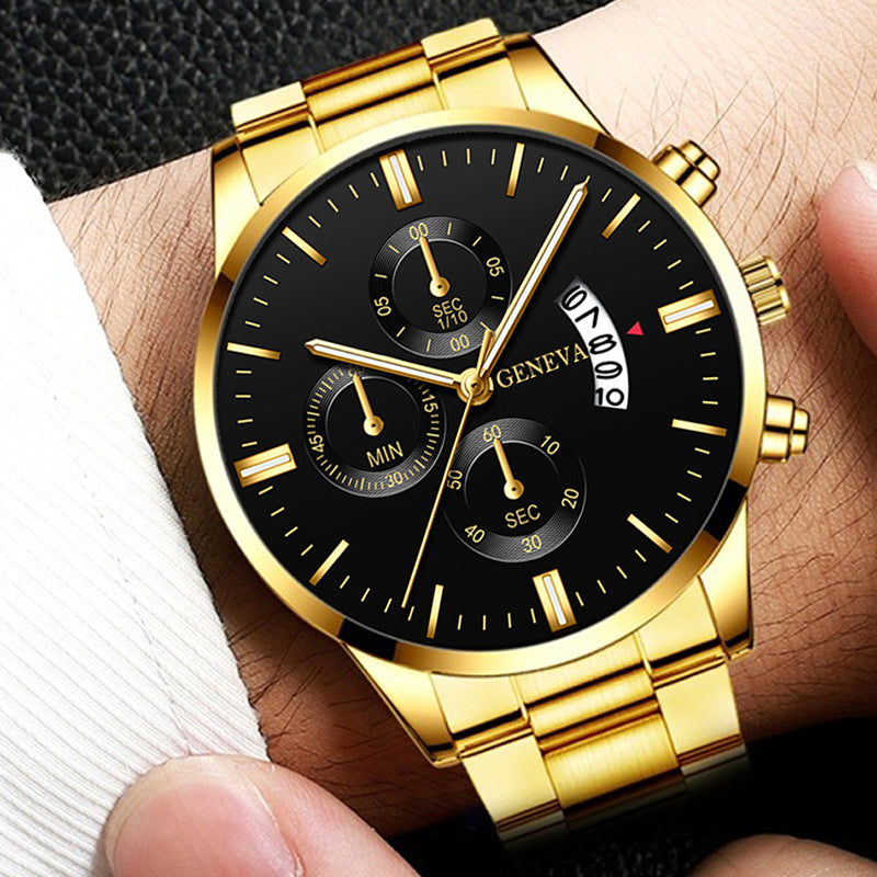 Men Watch Date Stainless Steel Watch Luxury Calendar Quartz Wrist Watch Business Watches for Man Clock Valentines Gift Fashion Mens Watches With keyring Free Gift