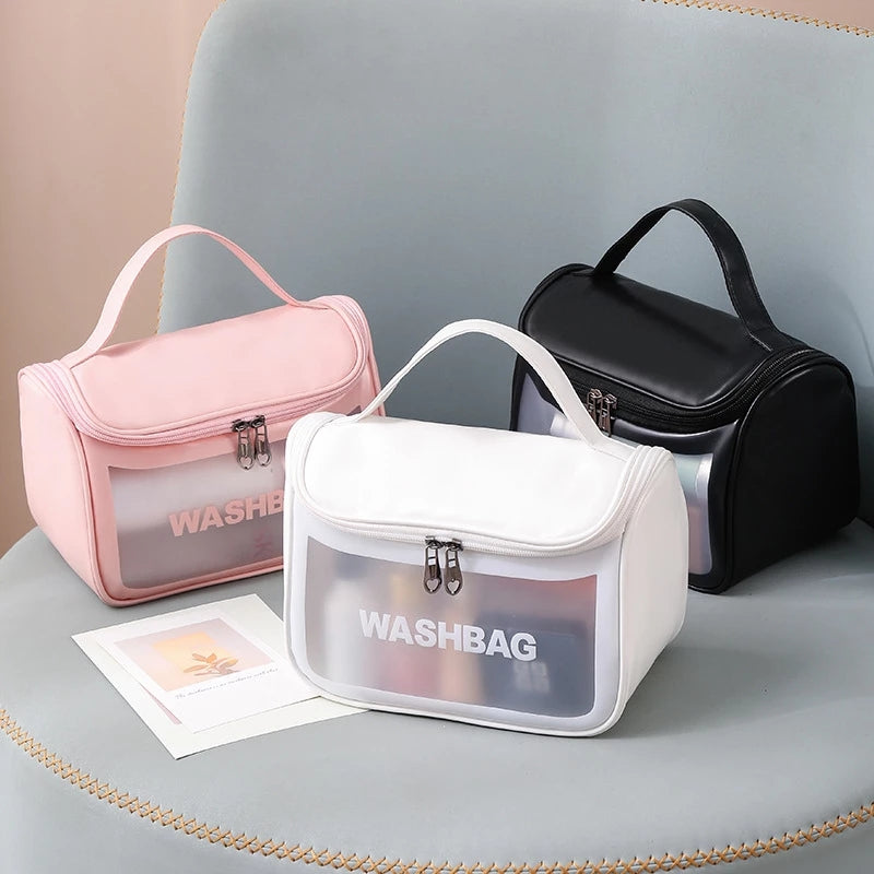 New arrival 1p PU Woman Toiletry Bag Transparent Waterproof Makeup Storage Box Large Capacity Cosmetic Bag Portable Travel Wash Storage Bag