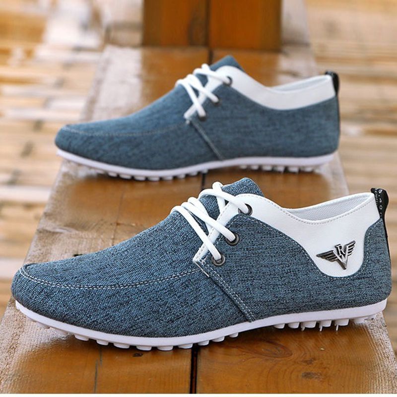ASSKLO Men Canvas Shoes Men's Bean Shoes Man Sneakers Sports running Shoes Casual Flat Loafers rubber flats shoe Heels Low Top Canvas Lightweight Comfortable Walking Working Driving Cloth Shoes Blue