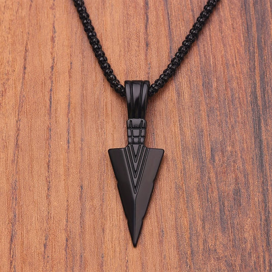 Hot Sale Men'S Hip Hop Necklace Triangle Spearhead Pendant Vintage Arrow Pendant Stainless Steel Sweater Necklace