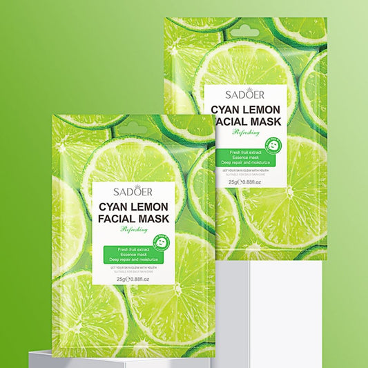 10 PIECES Cyan Lemon Refreshing Facial Mask Sheets - SADOER - Moisturizing, Deep Repair Cleansing Natural Plant Extracts Essence Face Masks