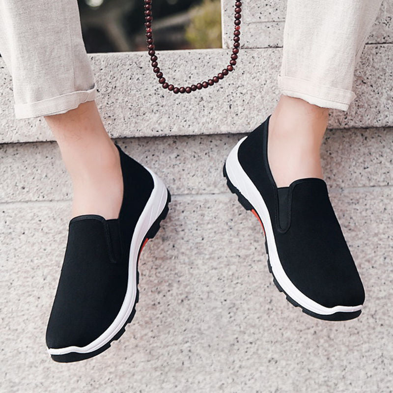 ASSKLO Large size classic Loafers rubber flats shoes Casual shoes Fashion Black laceless men canvas shoes Canvas Shoes Sneakers Low Top Black Shoes High Quality Generic Men's Athletic Shoes Motion