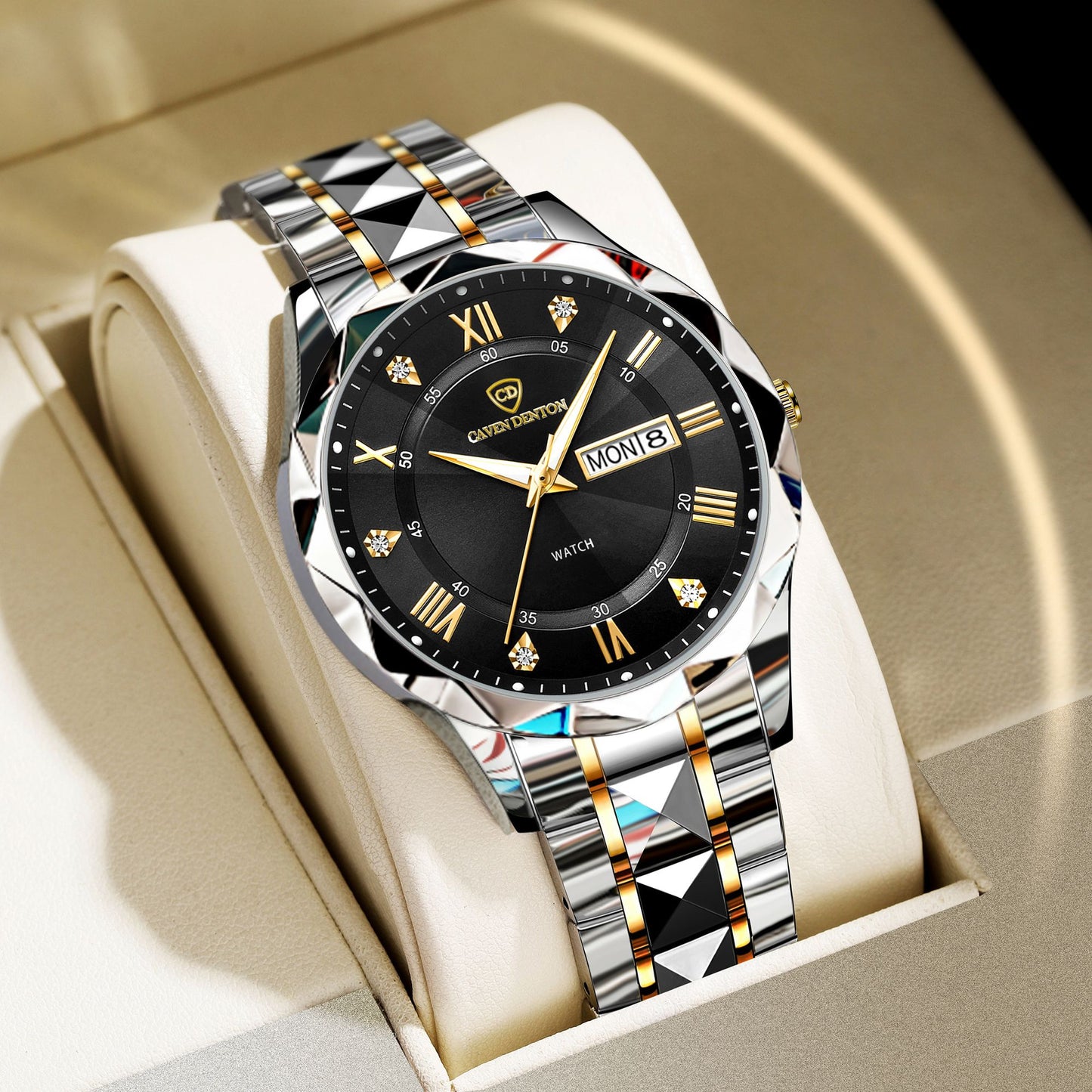 Men Watch Water Diamond Luxury Night Glow Double Calendar Quartz Movement 41mm Blue Gold Stainless Steel Fashion Business Watch