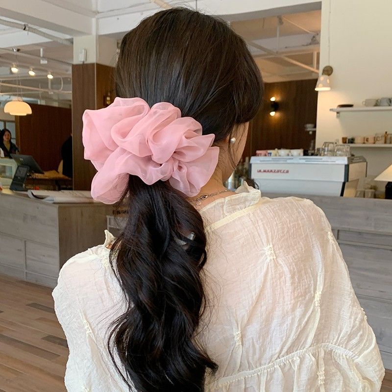 Super fairy solid color mesh simple forest style large intestine headband, high-end feeling, tie headband, elegant and versatile headband hair accessory
