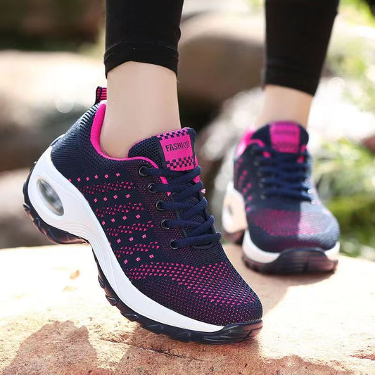 Big Size Sports shoes Women's Shoes Athletic Breathable and comfortable Flying Woven Sneakers Thick bottom Boots High heels Hiker shoes navy