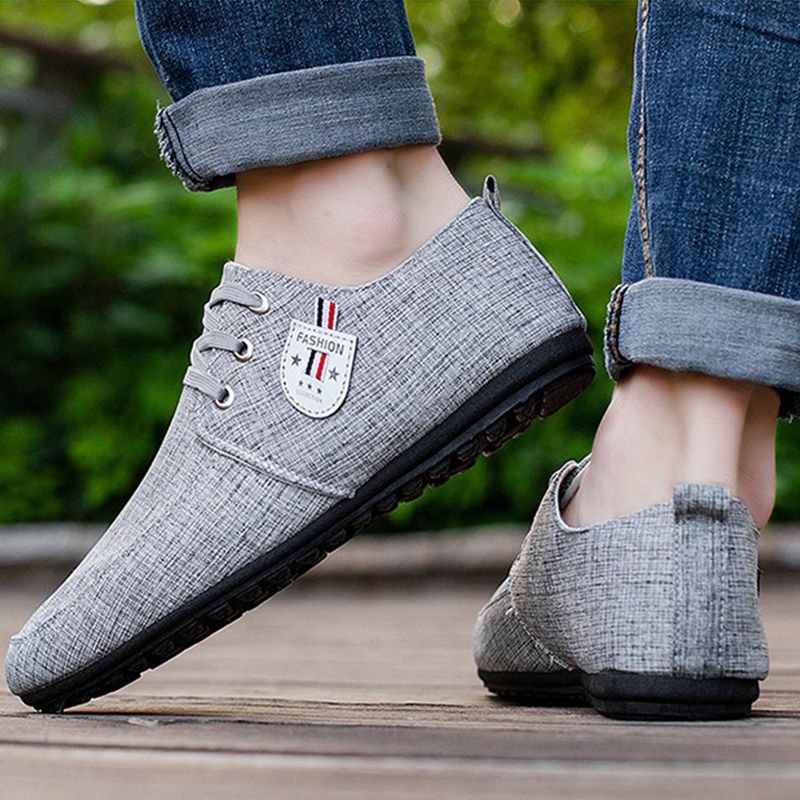 ASSKLO men's shoes bean Shoes canvas shoes soft soled Man Sneakers Sports Casual Flat Loafers rubber flats shoe slip on feet lazy shoes youth trendy shoesrunning shoes sole Breathable lightweigh Grey