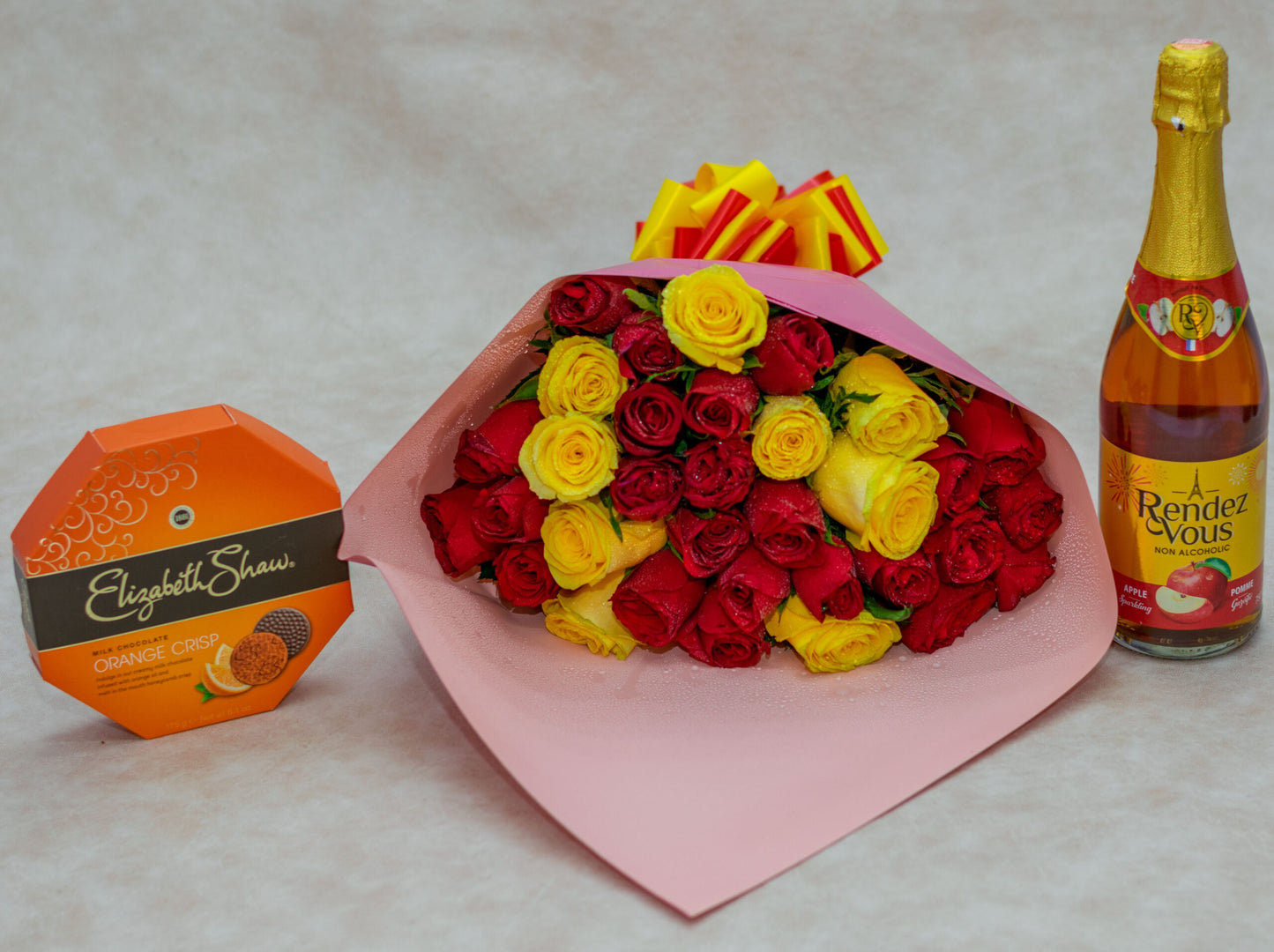 Wine Chocolate and Flower Bouquet Gift Pack